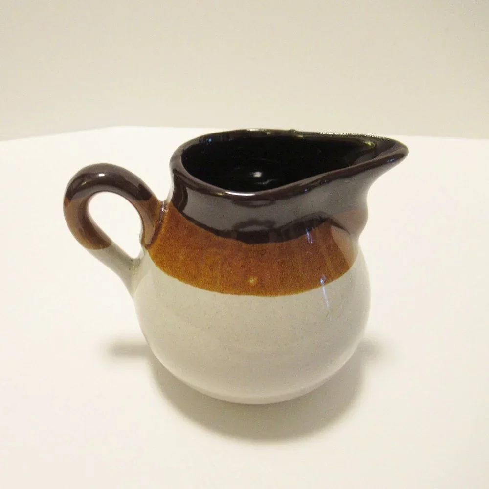 Brown and White Ceramic Serveware Pitcher